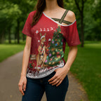 Australia Christmas In July Cross Shoulder Shirt Kangaroo Santa With Aussie Wine