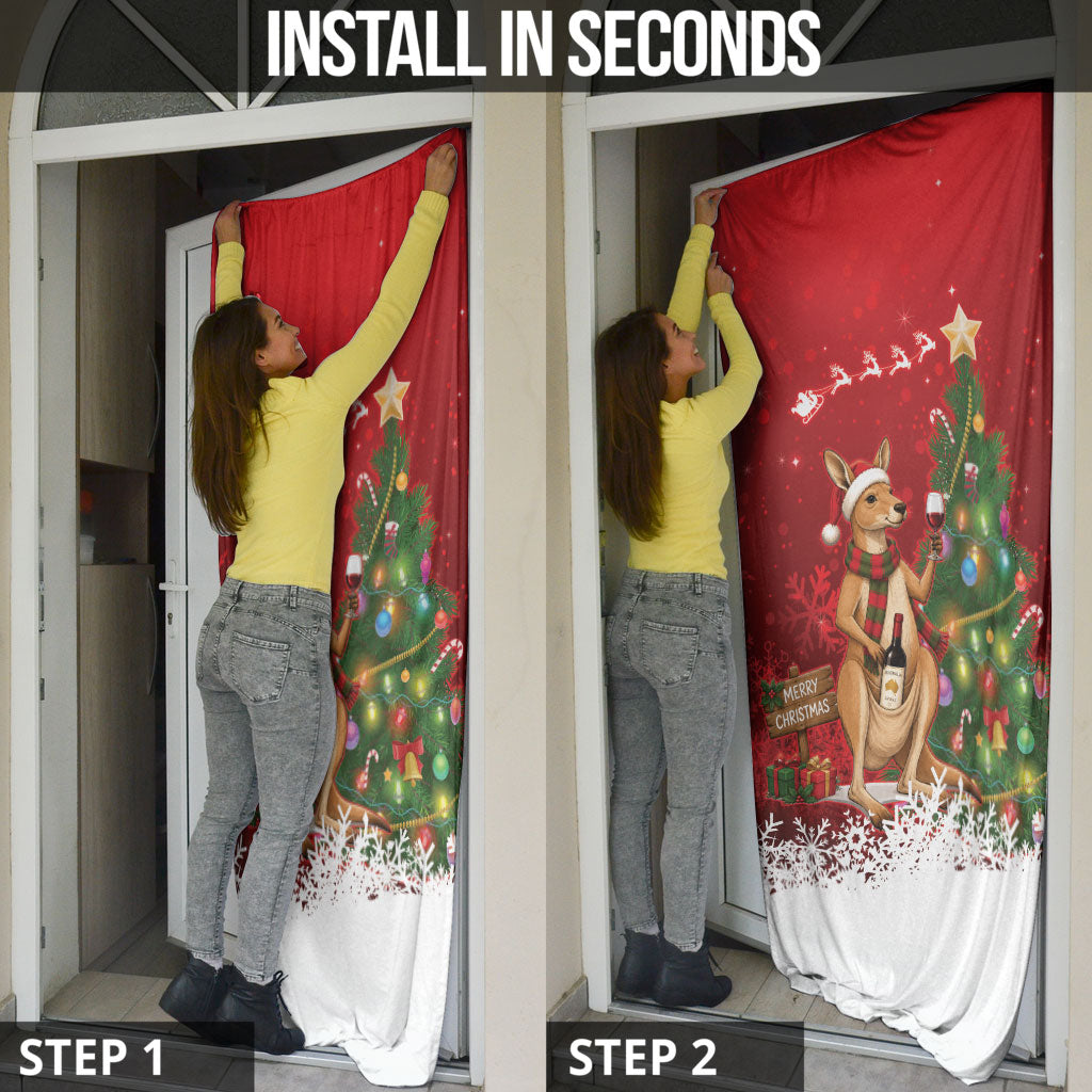 Australia Christmas In July Door Cover Kangaroo Santa With Aussie Wine