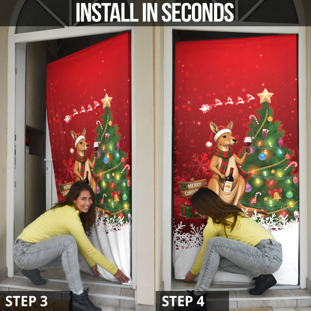 Australia Christmas In July Door Cover Kangaroo Santa With Aussie Wine