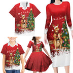Australia Christmas In July Family Matching Long Sleeve Bodycon Dress and Hawaiian Shirt Kangaroo Santa With Aussie Wine