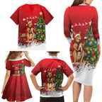 Australia Christmas In July Family Matching Long Sleeve Bodycon Dress and Hawaiian Shirt Kangaroo Santa With Aussie Wine