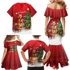 Australia Christmas In July Family Matching Mermaid Dress and Hawaiian Shirt Kangaroo Santa With Aussie Wine