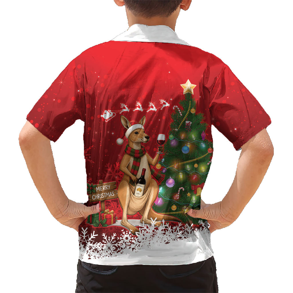 Australia Christmas In July Family Matching Off The Shoulder Long Sleeve Dress and Hawaiian Shirt Kangaroo Santa With Aussie Wine