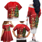Australia Christmas In July Family Matching Off The Shoulder Long Sleeve Dress and Hawaiian Shirt Kangaroo Santa With Aussie Wine