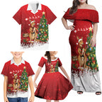 Australia Christmas In July Family Matching Off Shoulder Maxi Dress and Hawaiian Shirt Kangaroo Santa With Aussie Wine