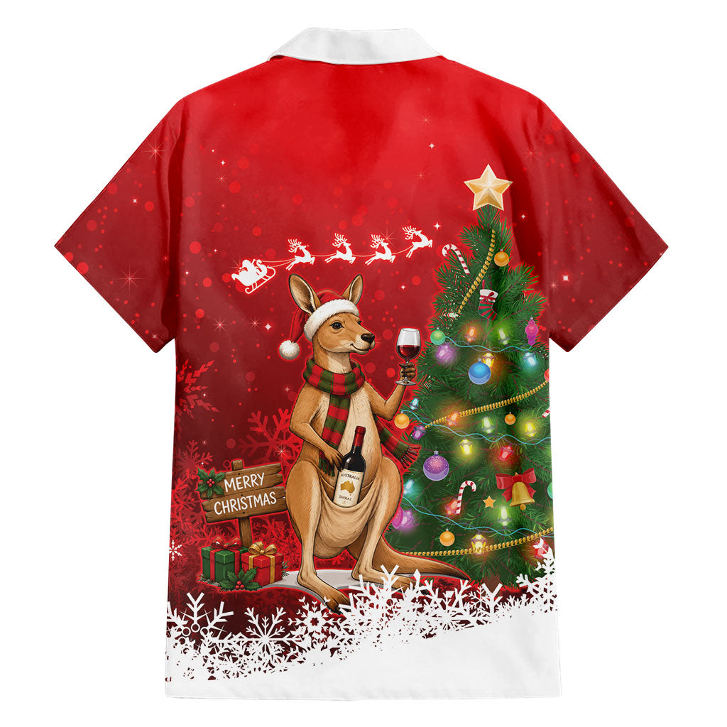 Australia Christmas In July Family Matching Off Shoulder Maxi Dress and Hawaiian Shirt Kangaroo Santa With Aussie Wine
