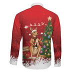 Australia Christmas In July Family Matching Off Shoulder Maxi Dress and Hawaiian Shirt Kangaroo Santa With Aussie Wine