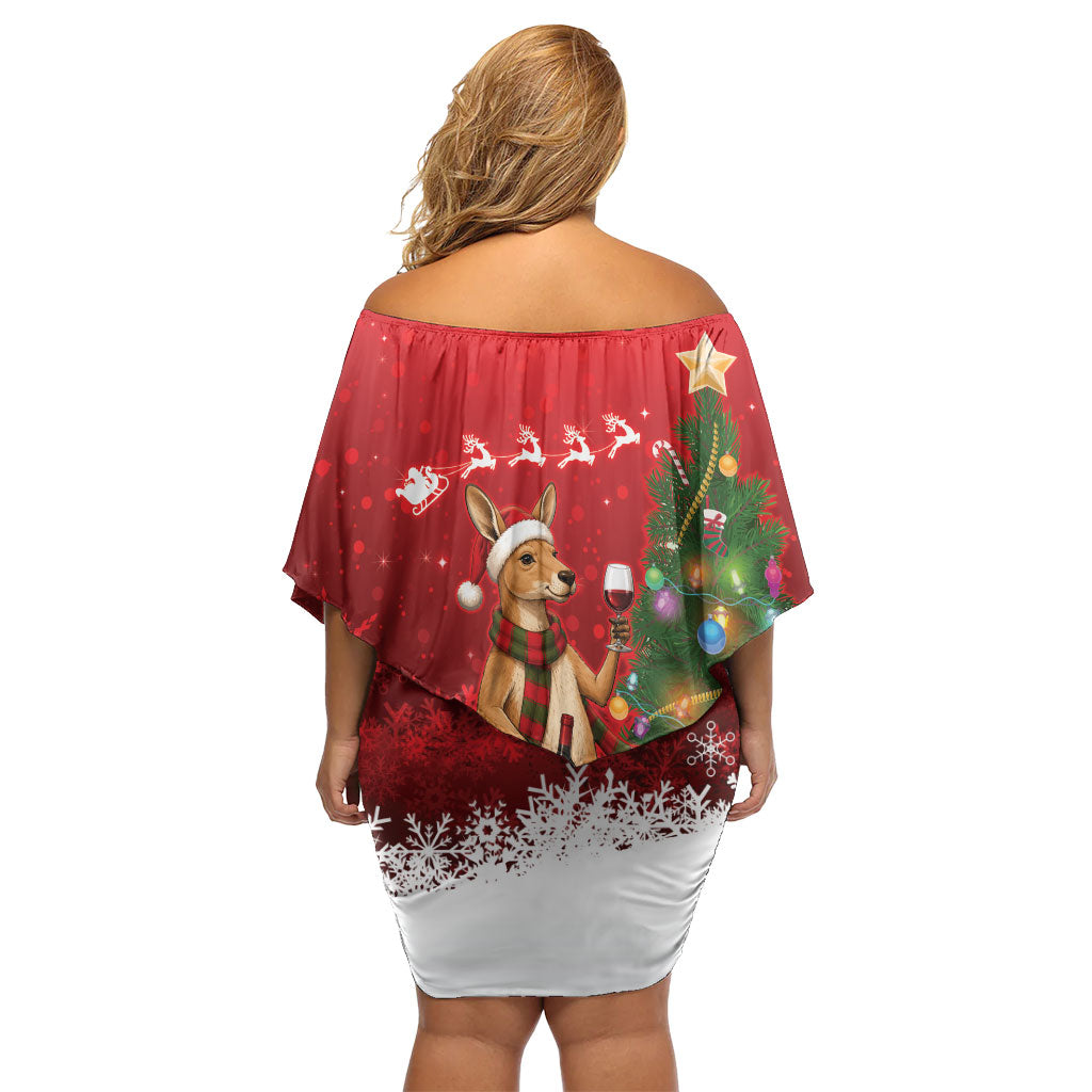 Australia Christmas In July Family Matching Off Shoulder Short Dress and Hawaiian Shirt Kangaroo Santa With Aussie Wine
