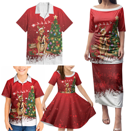 Australia Christmas In July Family Matching Puletasi and Hawaiian Shirt Kangaroo Santa With Aussie Wine