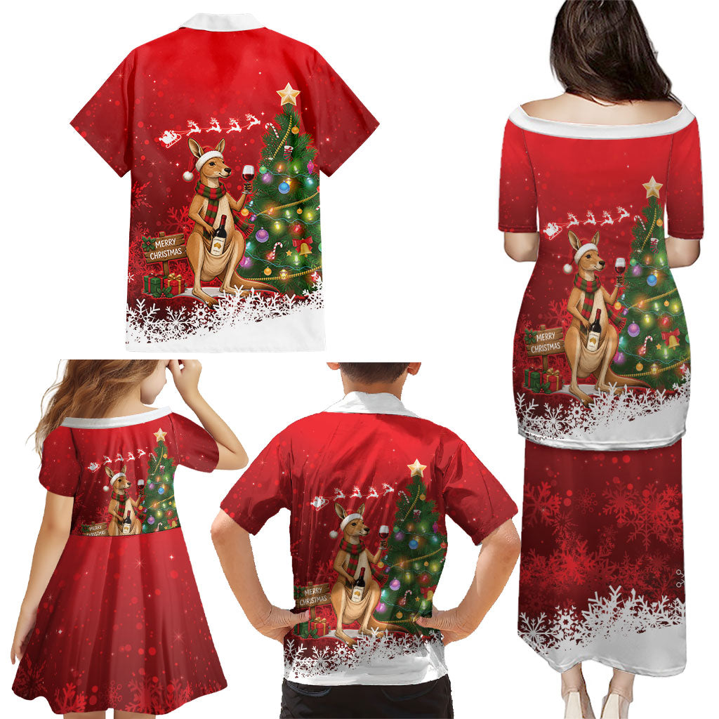 Australia Christmas In July Family Matching Puletasi and Hawaiian Shirt Kangaroo Santa With Aussie Wine