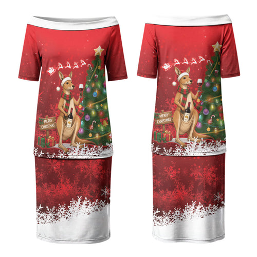 Australia Christmas In July Family Matching Puletasi and Hawaiian Shirt Kangaroo Santa With Aussie Wine