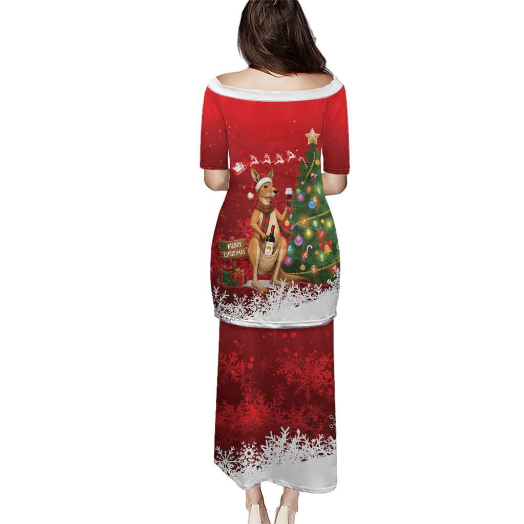 Australia Christmas In July Family Matching Puletasi and Hawaiian Shirt Kangaroo Santa With Aussie Wine