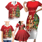 Australia Christmas In July Family Matching Short Sleeve Bodycon Dress and Hawaiian Shirt Kangaroo Santa With Aussie Wine