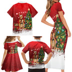 Australia Christmas In July Family Matching Short Sleeve Bodycon Dress and Hawaiian Shirt Kangaroo Santa With Aussie Wine