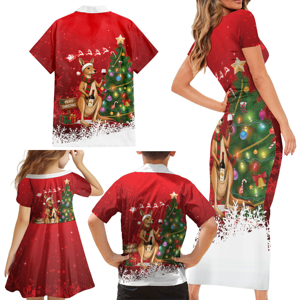 Australia Christmas In July Family Matching Short Sleeve Bodycon Dress and Hawaiian Shirt Kangaroo Santa With Aussie Wine