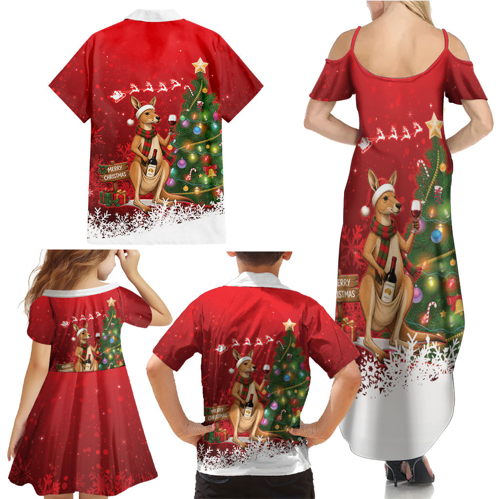 Australia Christmas In July Family Matching Summer Maxi Dress and Hawaiian Shirt Kangaroo Santa With Aussie Wine