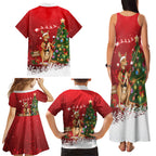 Australia Christmas In July Family Matching Tank Maxi Dress and Hawaiian Shirt Kangaroo Santa With Aussie Wine