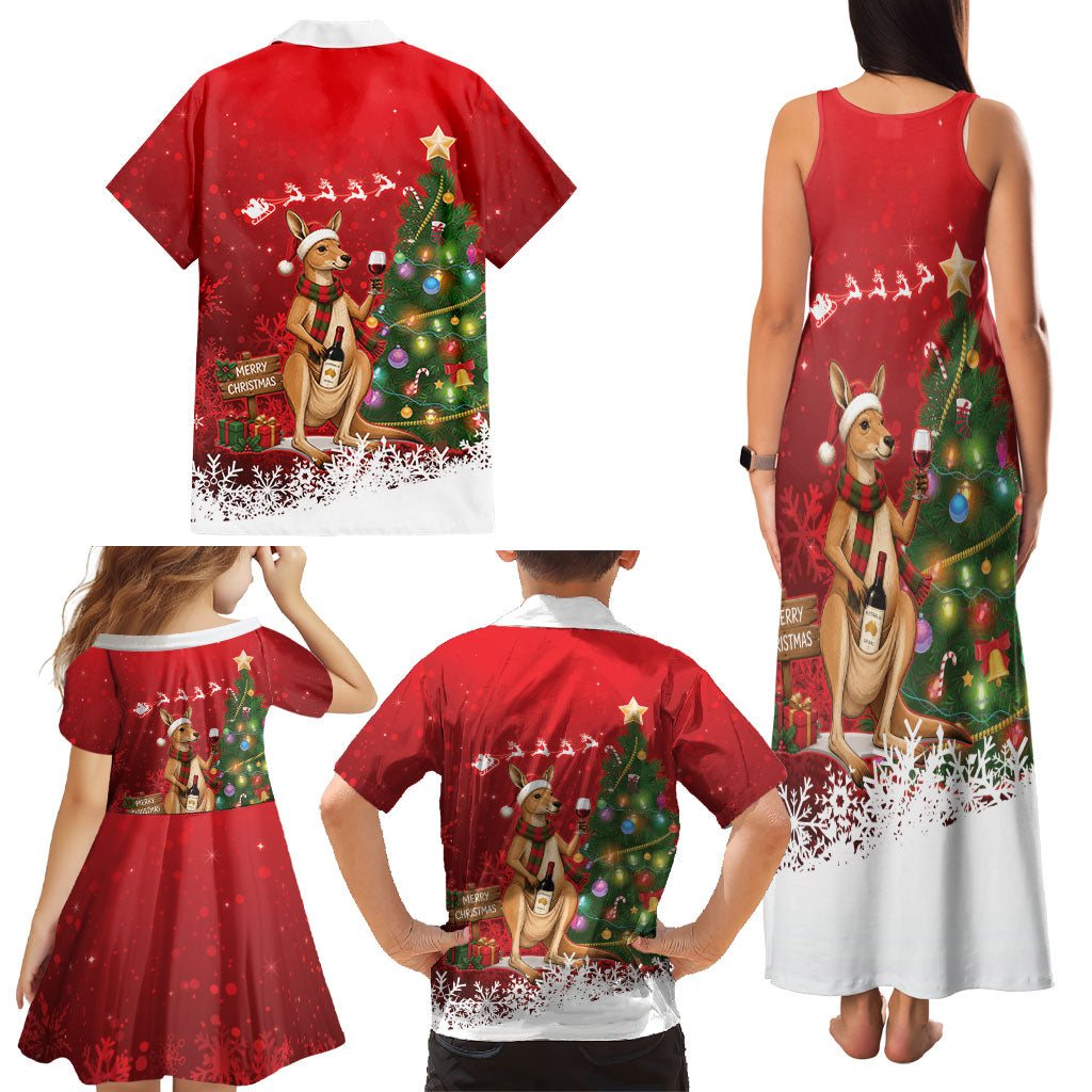 Australia Christmas In July Family Matching Tank Maxi Dress and Hawaiian Shirt Kangaroo Santa With Aussie Wine