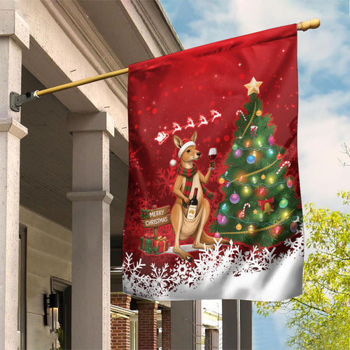 Australia Christmas In July Garden Flag Kangaroo Santa With Aussie Wine