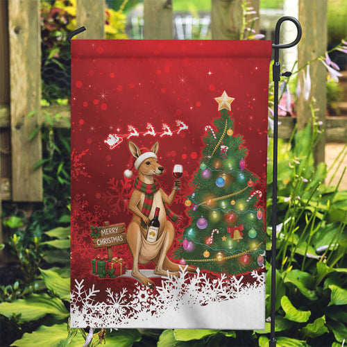 Australia Christmas In July Garden Flag Kangaroo Santa With Aussie Wine
