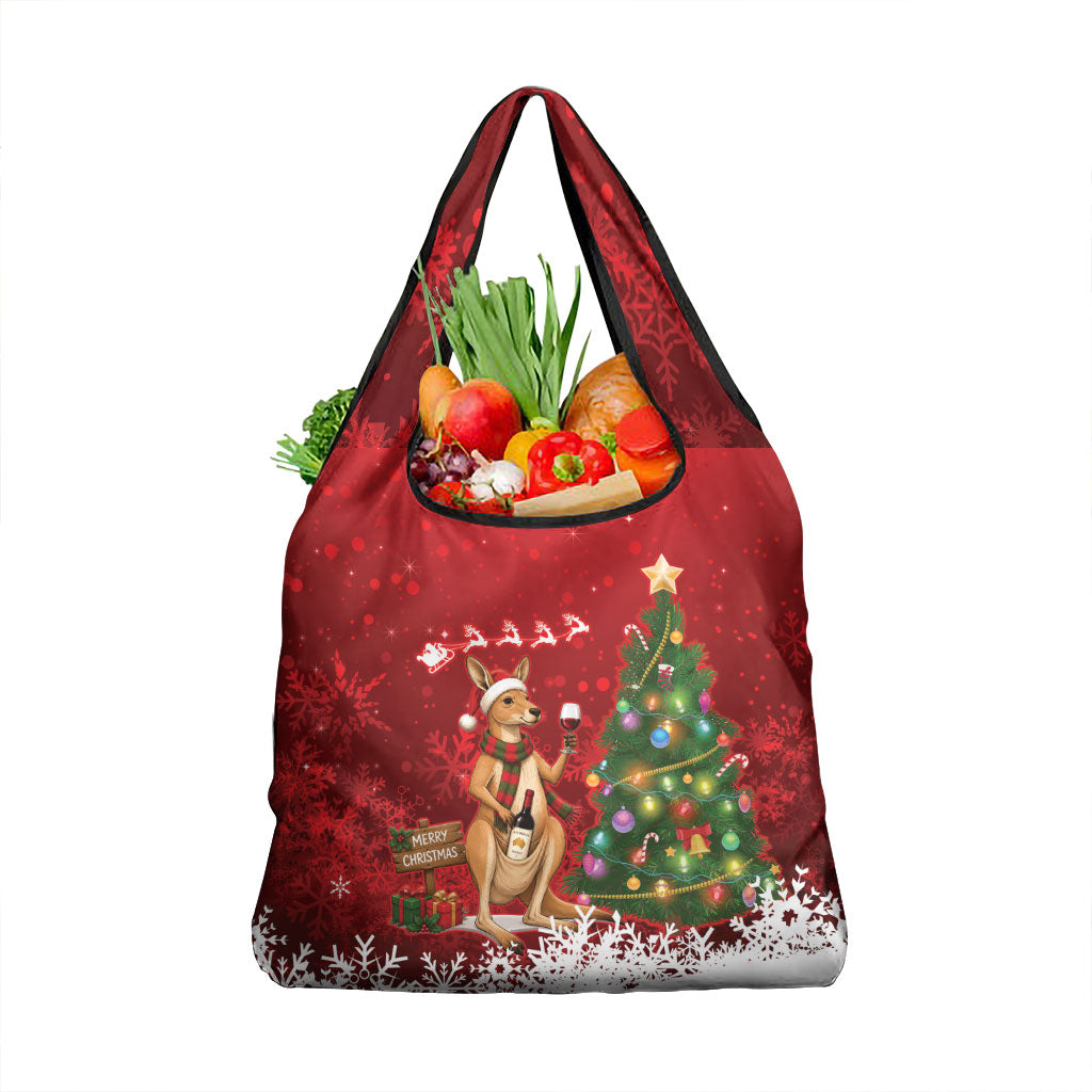 Australia Christmas In July Grocery Bag Kangaroo Santa With Aussie Wine