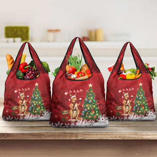 Australia Christmas In July Grocery Bag Kangaroo Santa With Aussie Wine