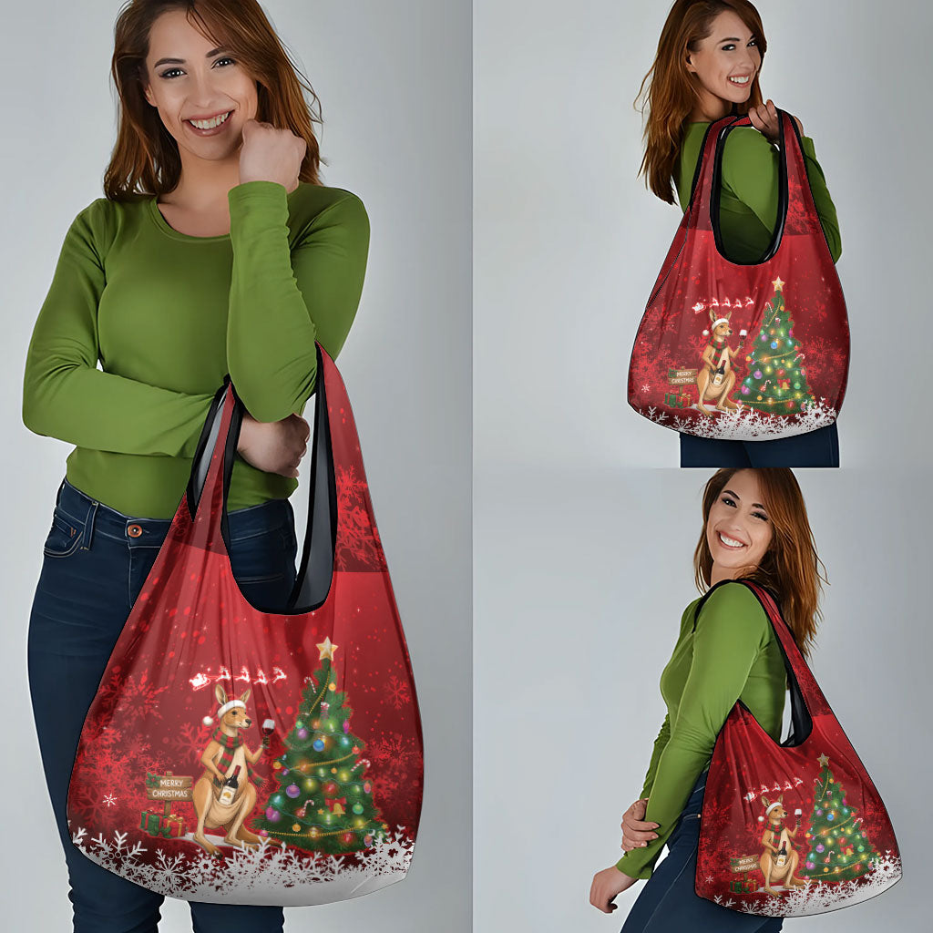 Australia Christmas In July Grocery Bag Kangaroo Santa With Aussie Wine