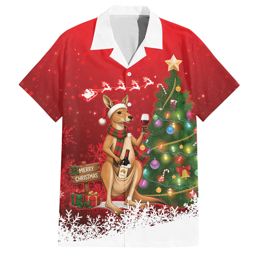 Australia Christmas In July Hawaiian Shirt Kangaroo Santa With Aussie Wine