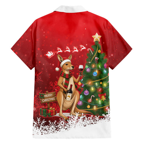 Australia Christmas In July Hawaiian Shirt Kangaroo Santa With Aussie Wine