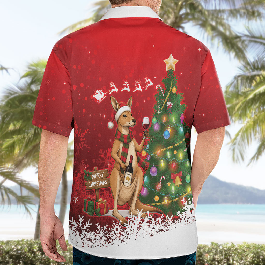 Australia Christmas In July Hawaiian Shirt Kangaroo Santa With Aussie Wine
