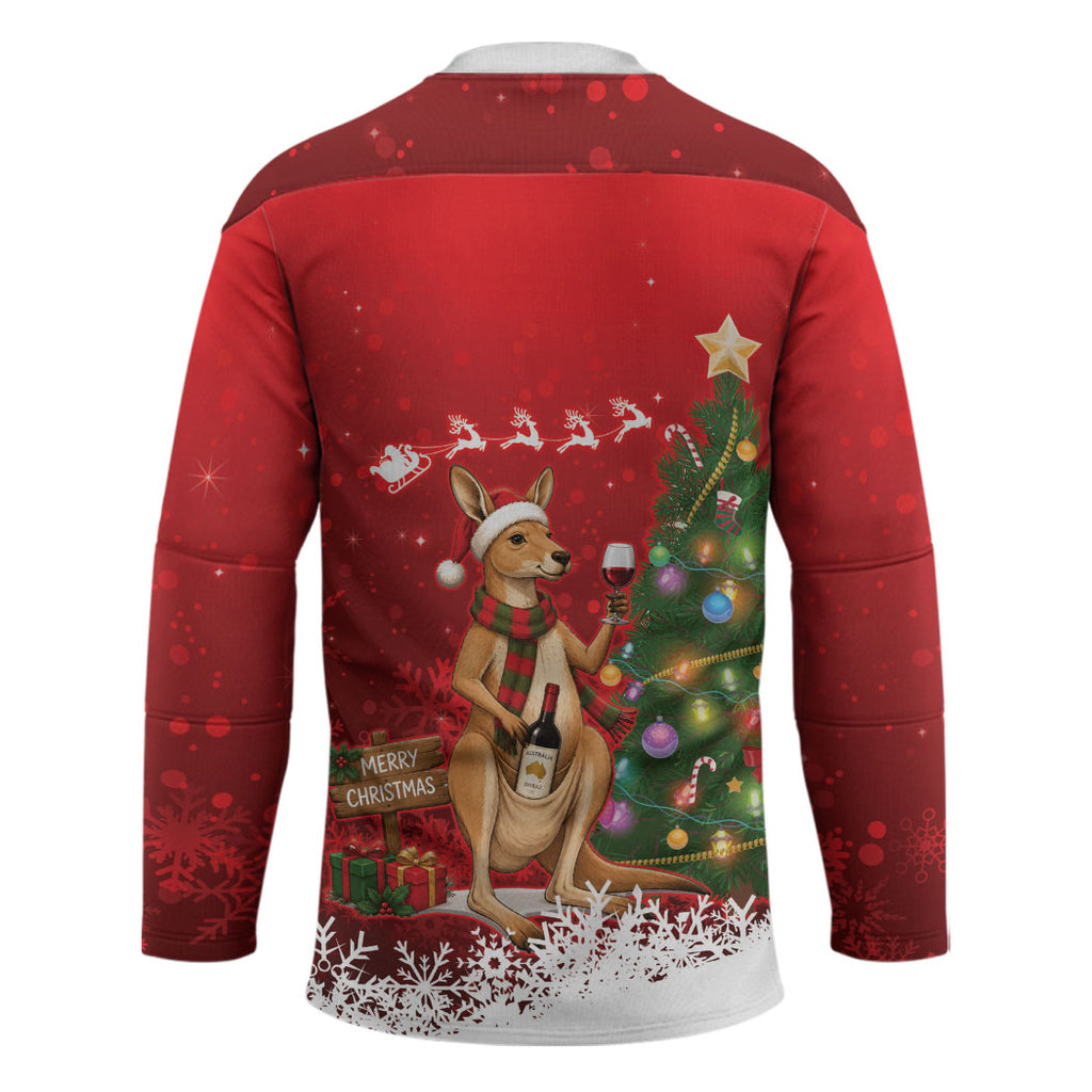 Australia Christmas In July Hockey Jersey Kangaroo Santa With Aussie Wine