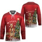 Australia Christmas In July Hockey Jersey Kangaroo Santa With Aussie Wine