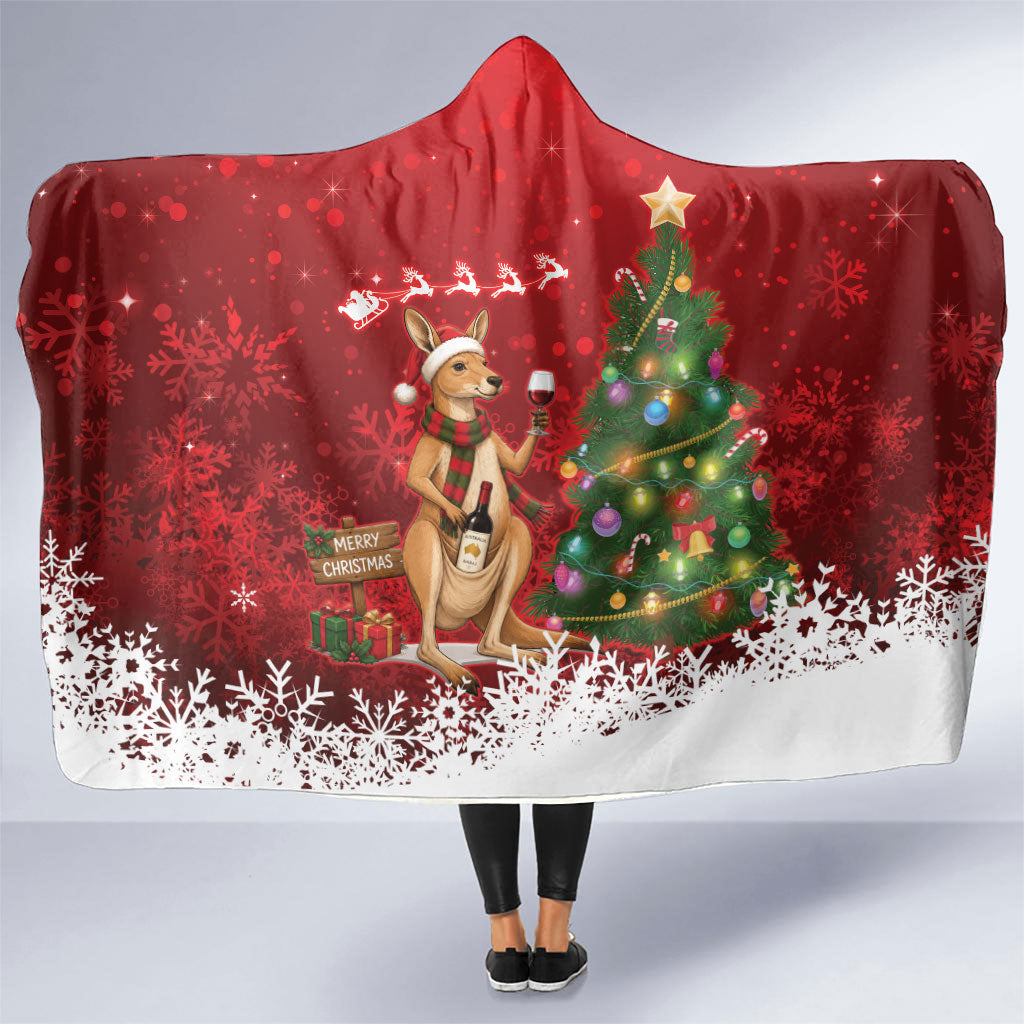 Australia Christmas In July Hooded Blanket Kangaroo Santa With Aussie Wine