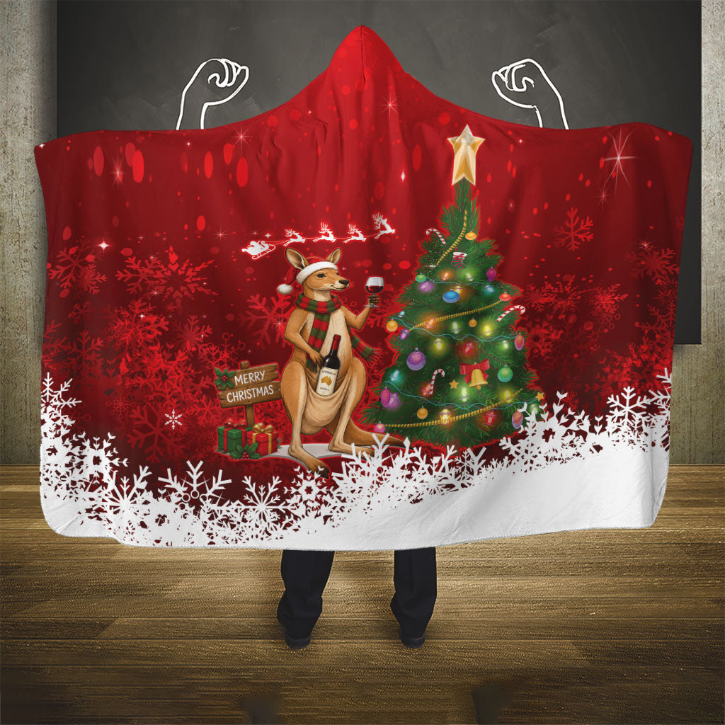 Australia Christmas In July Hooded Blanket Kangaroo Santa With Aussie Wine