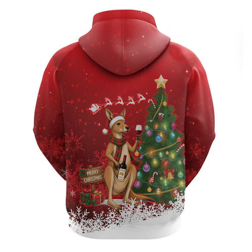 Australia Christmas In July Hoodie Kangaroo Santa With Aussie Wine