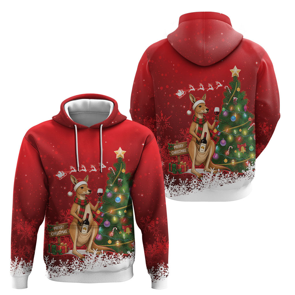 Australia Christmas In July Hoodie Kangaroo Santa With Aussie Wine
