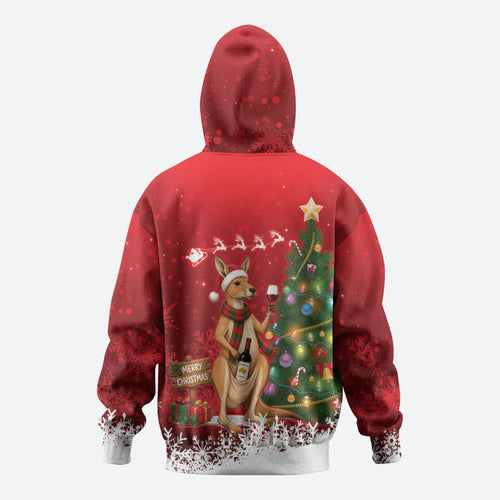 Australia Christmas In July Hoodie Kangaroo Santa With Aussie Wine