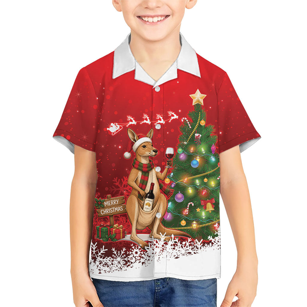 Australia Christmas In July Kid Hawaiian Shirt Kangaroo Santa With Aussie Wine