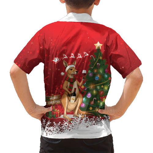 Australia Christmas In July Kid Hawaiian Shirt Kangaroo Santa With Aussie Wine