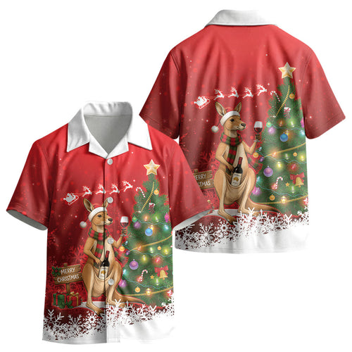 Australia Christmas In July Kid Hawaiian Shirt Kangaroo Santa With Aussie Wine LT14