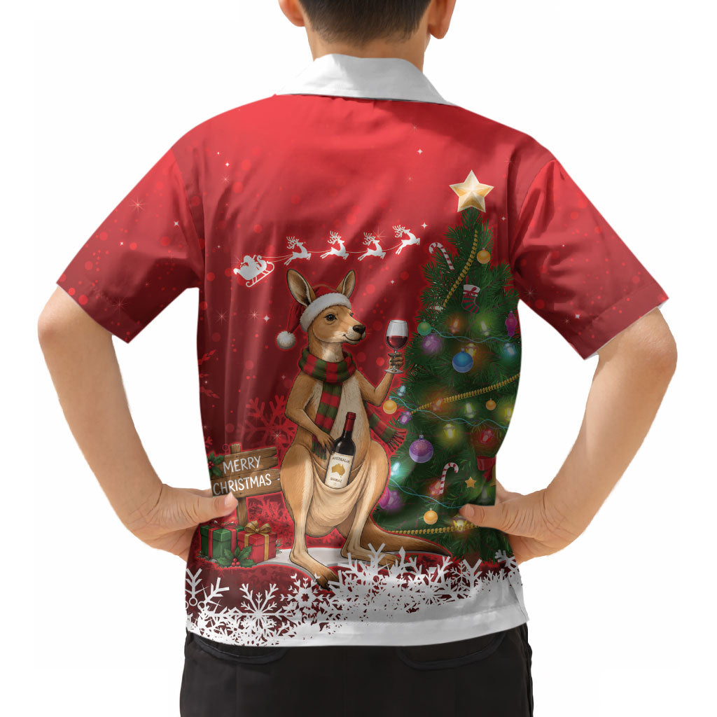 Australia Christmas In July Kid Hawaiian Shirt Kangaroo Santa With Aussie Wine LT14