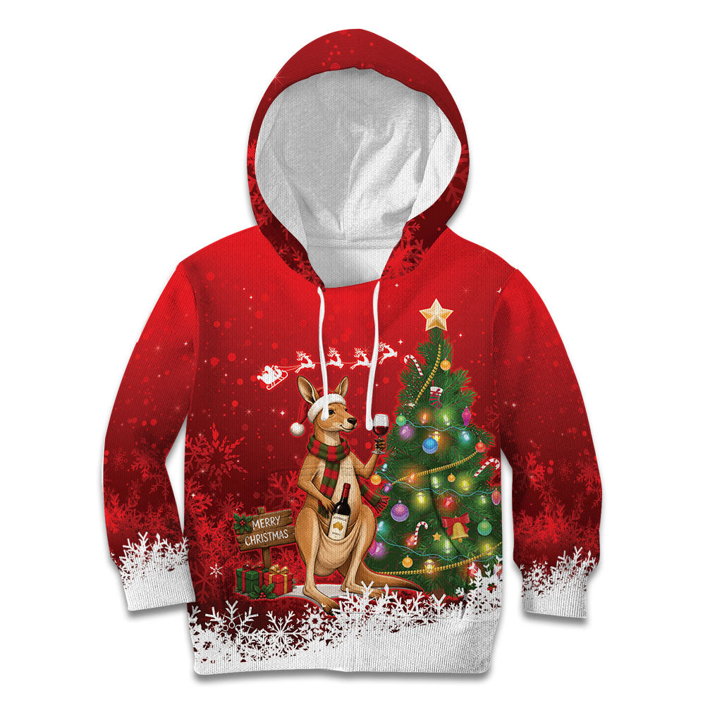 Australia Christmas In July Kid Hoodie Kangaroo Santa With Aussie Wine