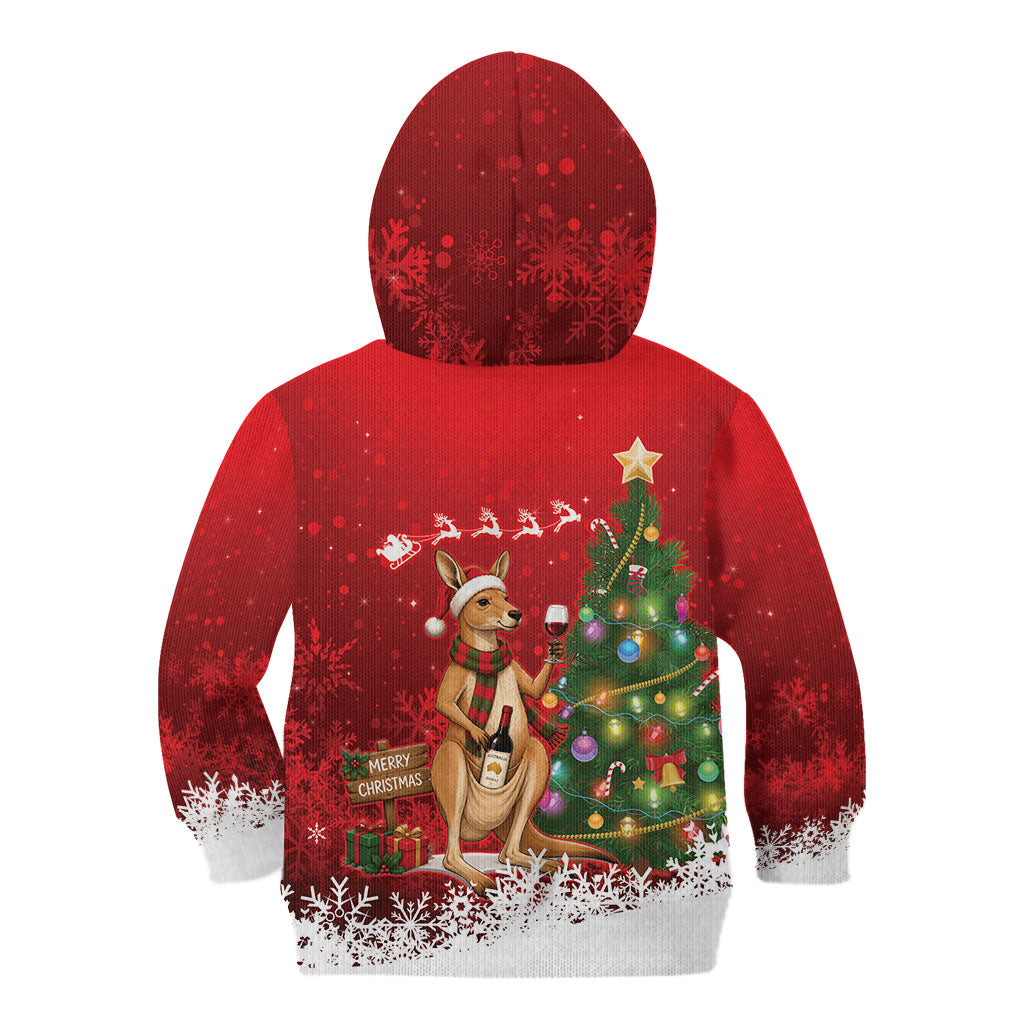Australia Christmas In July Kid Hoodie Kangaroo Santa With Aussie Wine