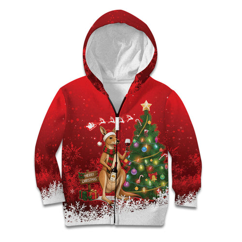 Australia Christmas In July Kid Hoodie Kangaroo Santa With Aussie Wine
