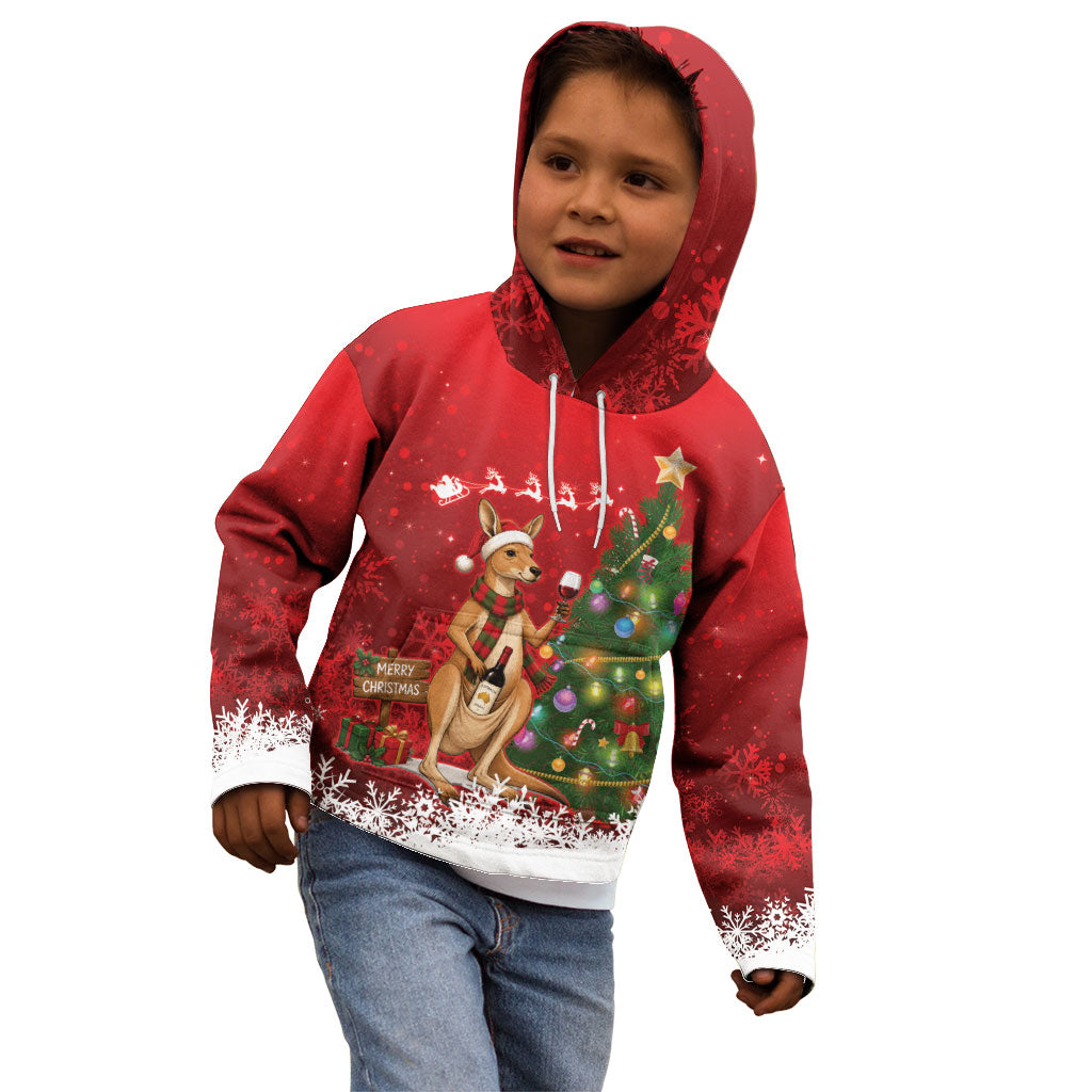 Australia Christmas In July Kid Hoodie Kangaroo Santa With Aussie Wine
