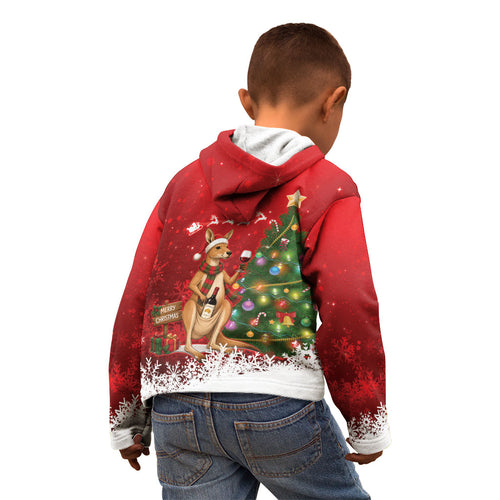 Australia Christmas In July Kid Hoodie Kangaroo Santa With Aussie Wine