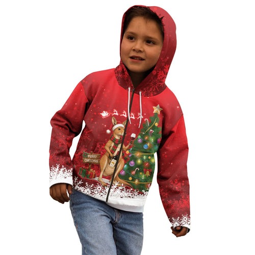 Australia Christmas In July Kid Hoodie Kangaroo Santa With Aussie Wine
