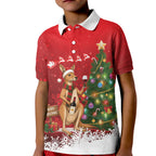 Australia Christmas In July Kid Polo Shirt Kangaroo Santa With Aussie Wine