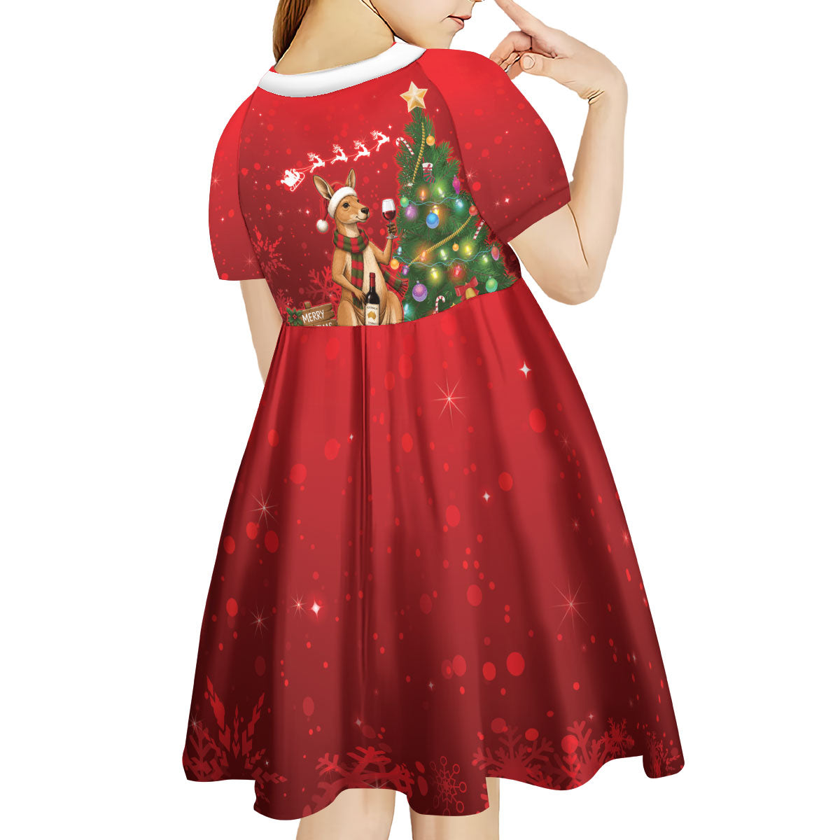 Australia Christmas In July Kid Short Sleeve Dress Kangaroo Santa With Aussie Wine