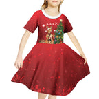Australia Christmas In July Kid Short Sleeve Dress Kangaroo Santa With Aussie Wine